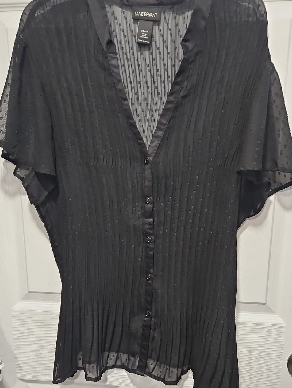 Lane Bryant Black Semi-Sheer Pleated Button-Front Blouse